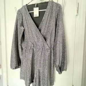 H&M Glittery Silver and Black Long Sleeve Romper — Size Medium // NWT